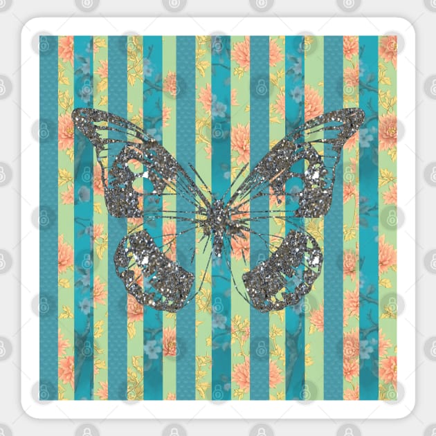 Glitter Butterfly Vintage Chic Sticker by PurplePeacock